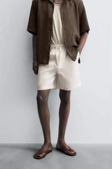 BERMUDA REGULAR FIT LINO - Blanco roto de Zara