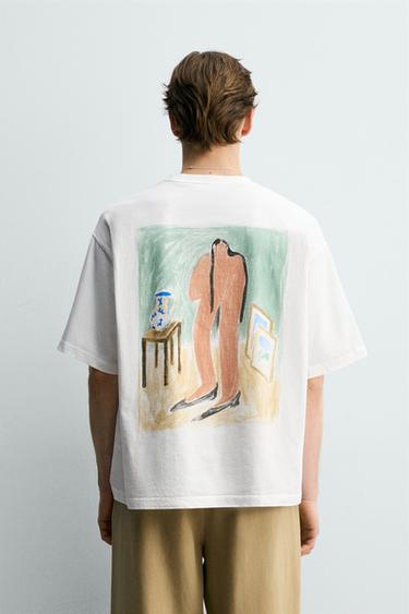 RELAXED FIT GRAPHIC CHECK T-SHIRT - White by Zara