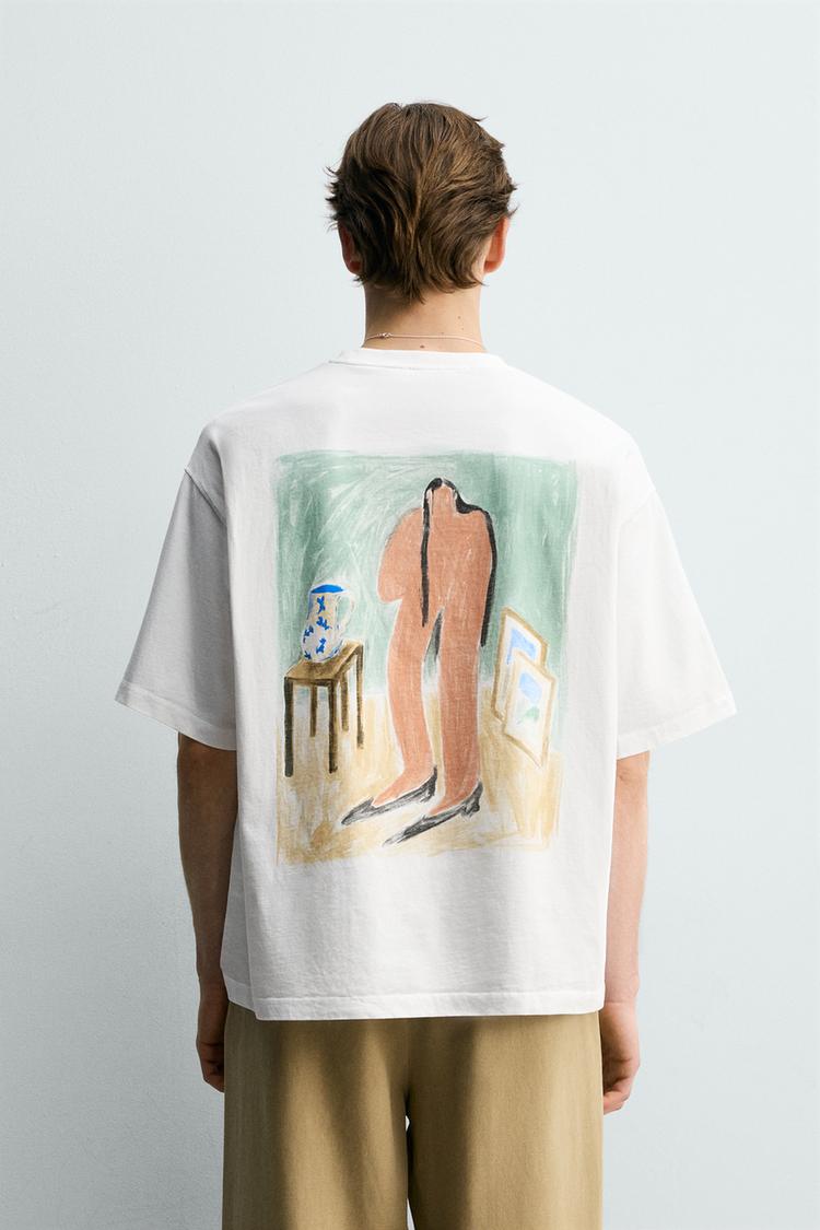 ZARA RELAXED FIT GRAPHIC CHECK T-SHIRT