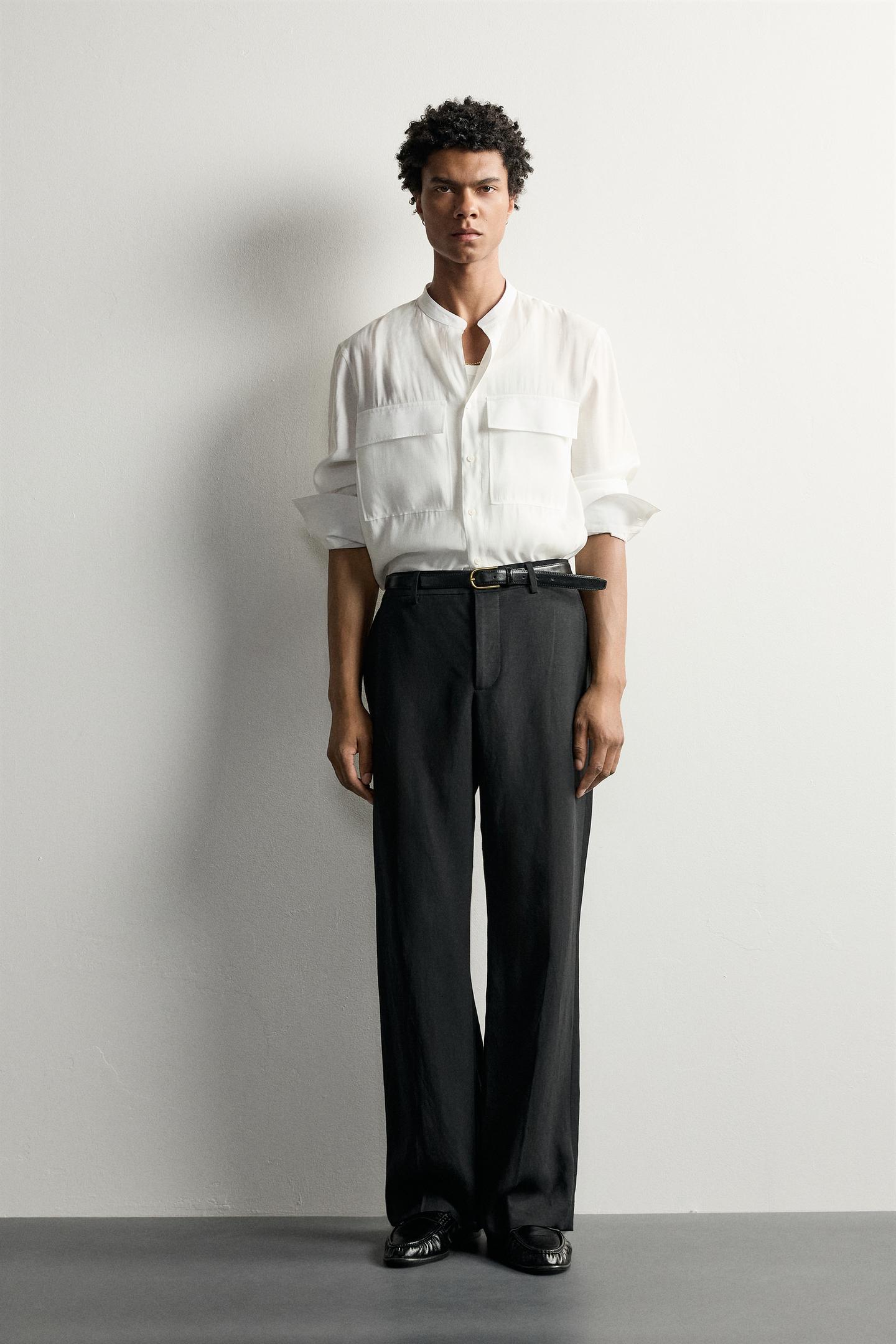 Мужская рубашка Zara Relaxed Fit Fluid, цвет: Устричный белый — фото 1