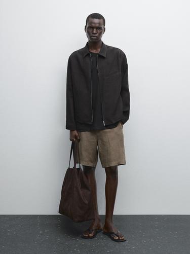Zara 100% linen Bermuda shorts - Mink