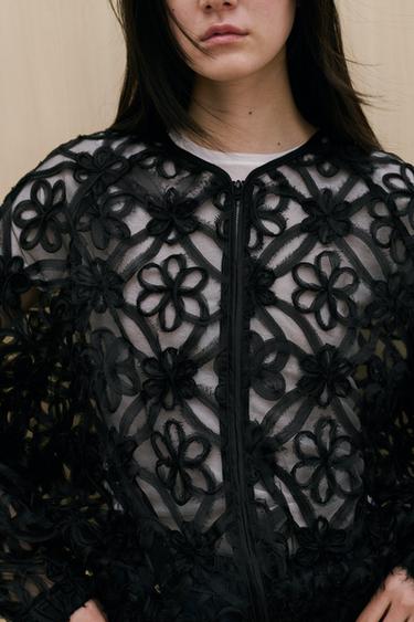 EMBOSSED FLORAL JACKET - Black by Zara