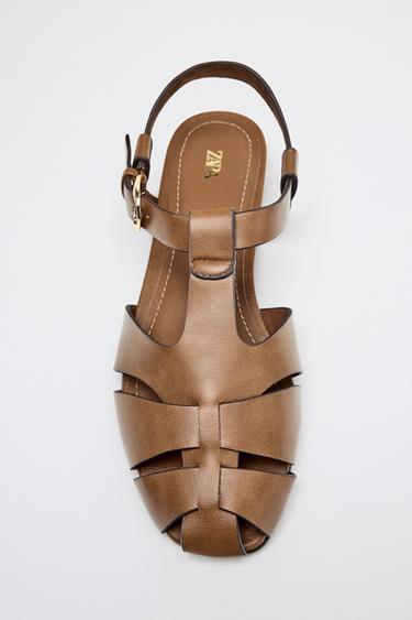 FLAT CAGE SANDALS - Brown by Zara