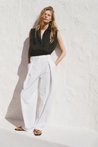 POPLIN TROUSERS WITH DARTS - White by Zara