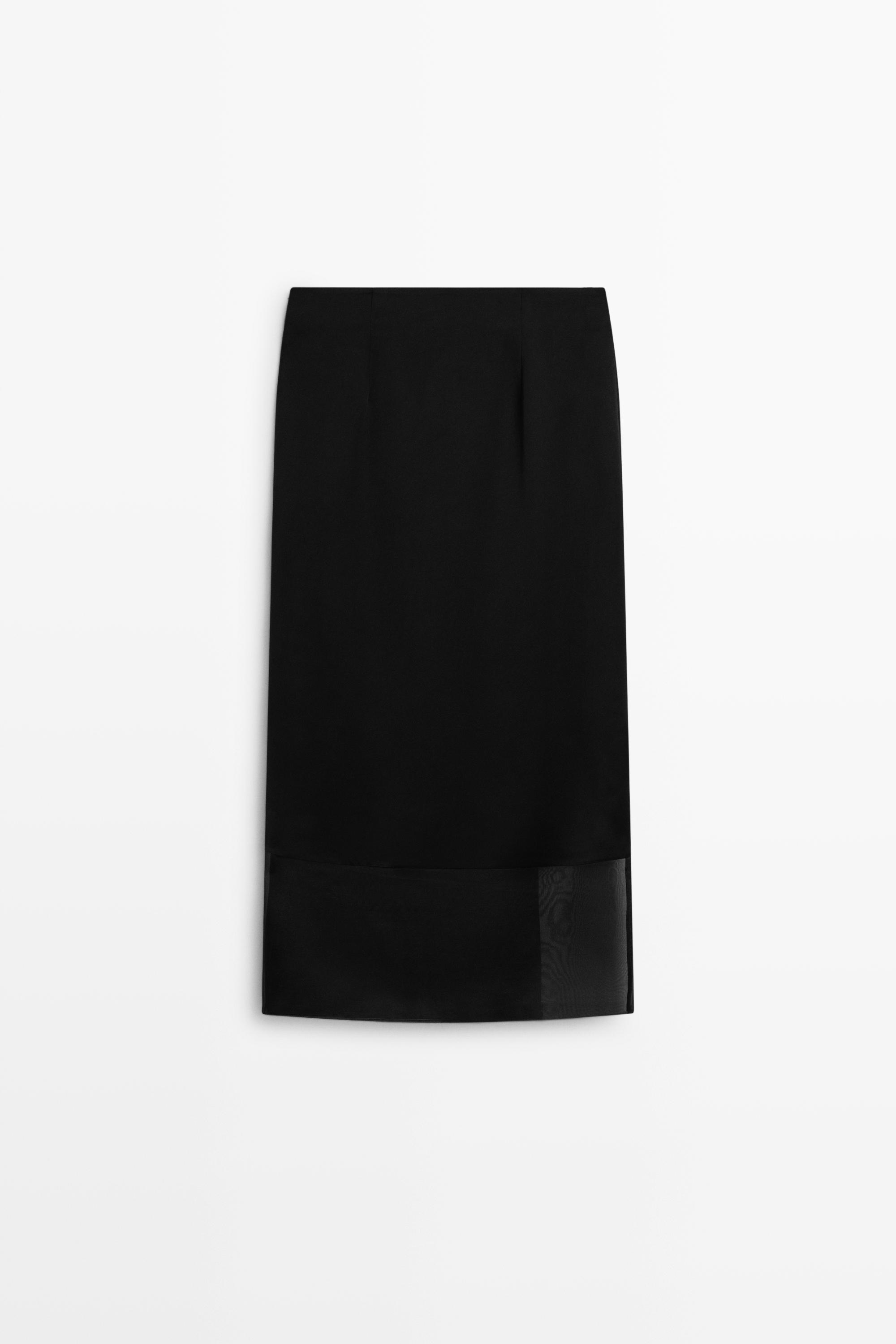 Jupe midi droite double coupe semi-transparente