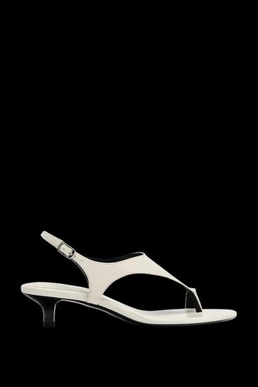 KITTEN HEEL LEATHER SANDALS - White by Zara - Image 0