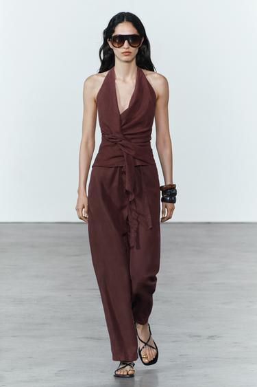 ZW COLLECTION HALTER CROSSOVER TOP - Burgundy by Zara - Image 0