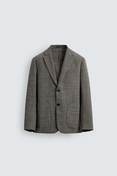 Zara REGULAR FIT HOUNDSTOOTH BLAZER - Brown