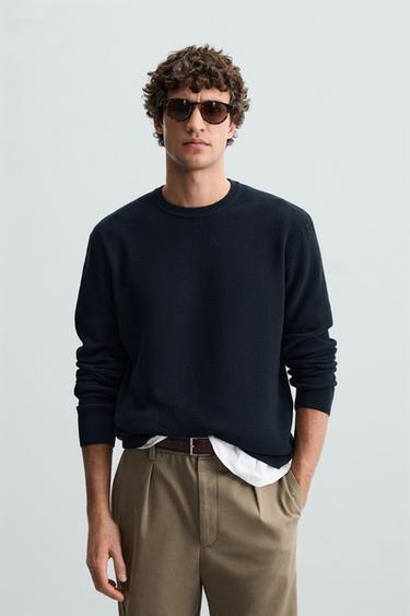 Zara REGULAR FIT TEXTURED JUMPER - Navy blue