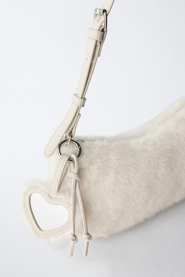 FAUX SHEARLING SHOULDER BAG WITH CHARM - Ecru White by Zara