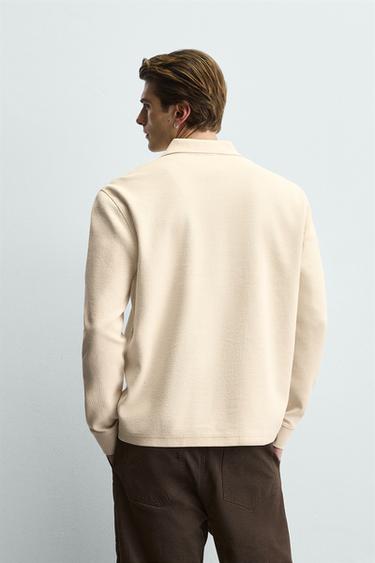 STRIPED TEXTURED POLO SHIRT - Oyster-white by Zara - Image 2