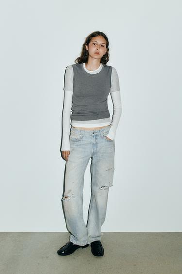 TRIPLE-LAYER EFFECT T-SHIRT - Grey marl by Zara - Image 0