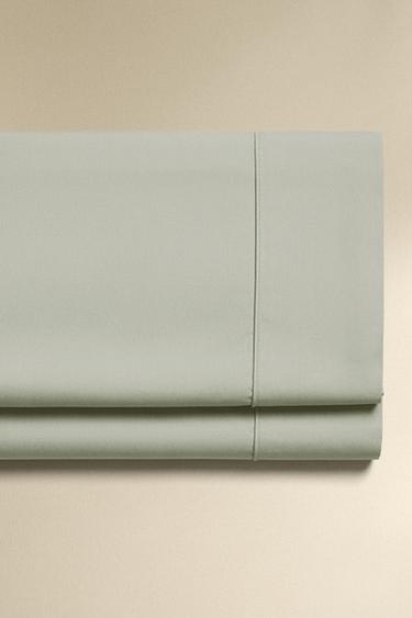 SATEEN FLAT SHEET WITH TRIM (300 THREAD COUNT) - Light blue by Zara