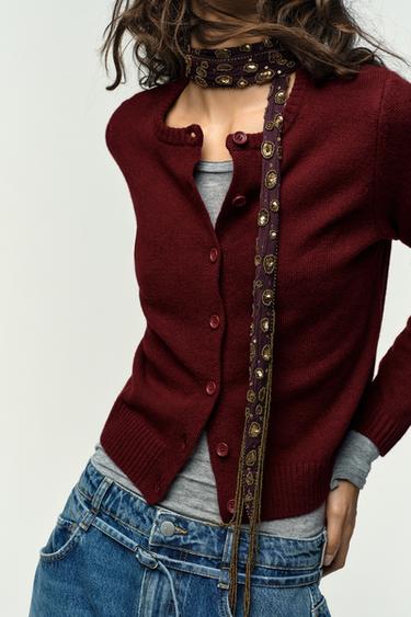 CHAQUETA 100 % LA PUNTO LISO - Granate de Zara