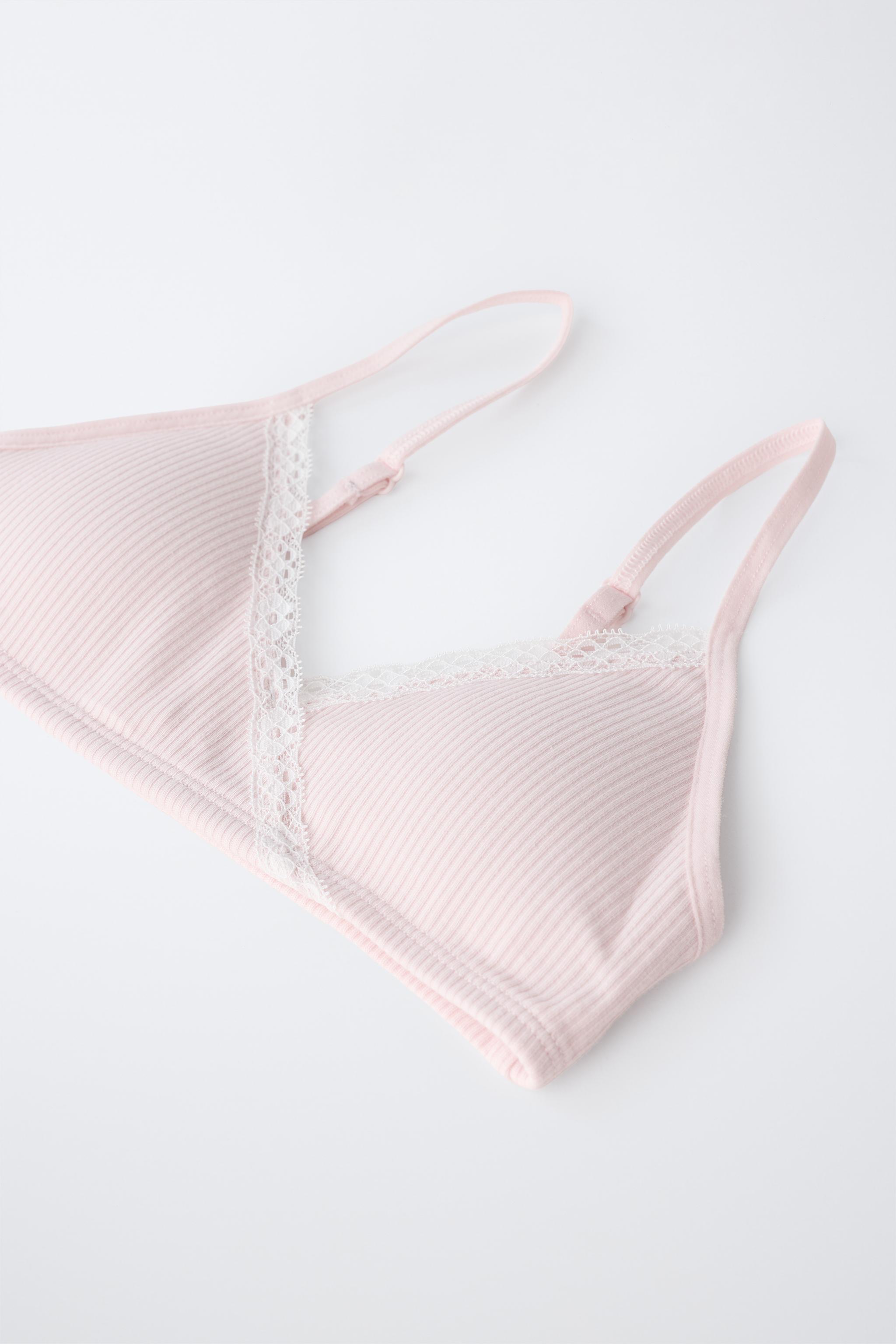 9-14 YEARS / THREE-PACK OF TOPS WITH REMOVABLE PADDING AND LACE TRIM — Pink (alternate view)