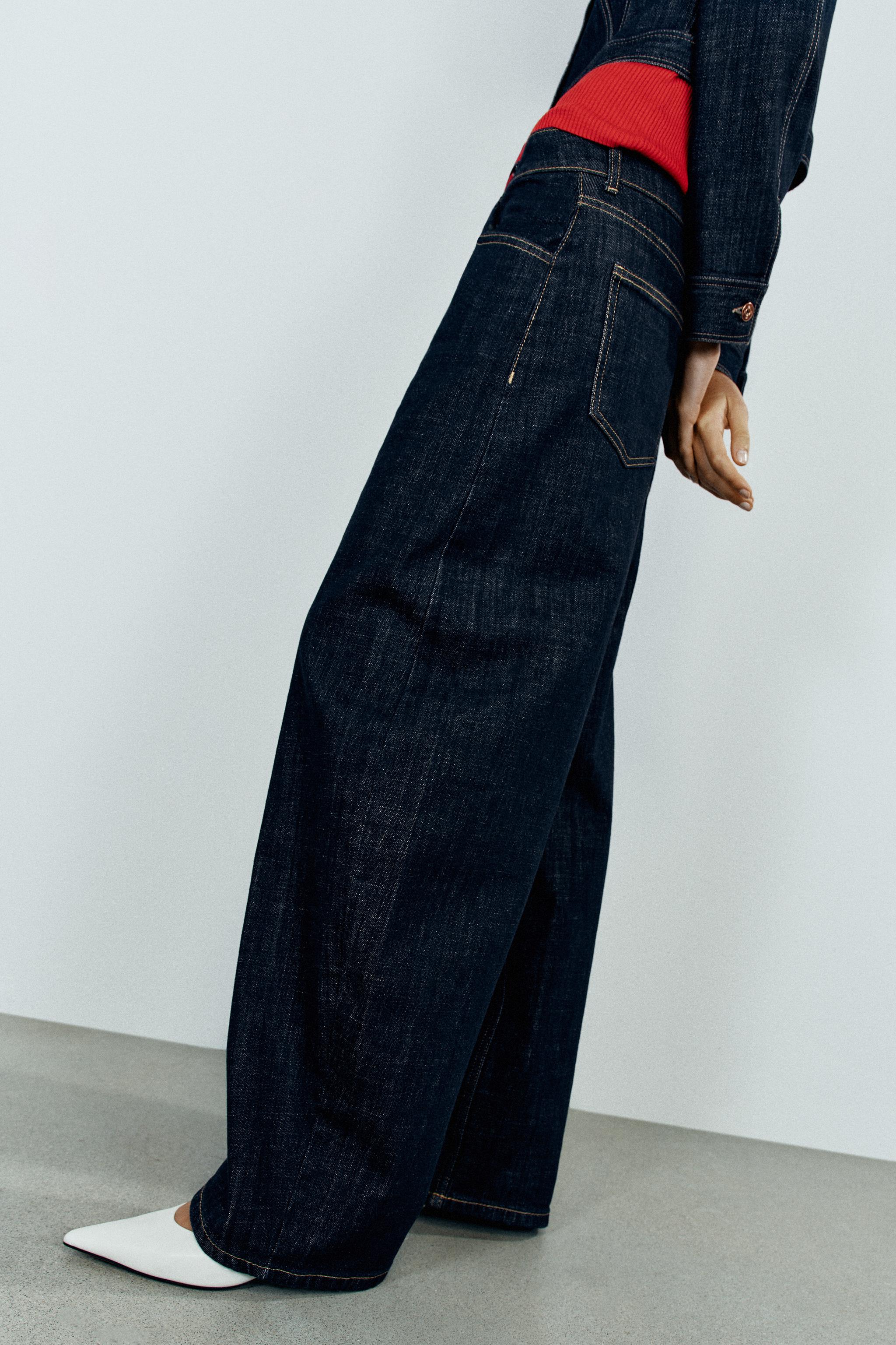 Zara Z1975 barrel yüksek bel arka nakışlı jean görsel 4