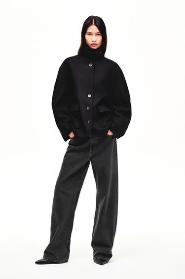 SHORT WOOL COAT WITH HIGH NECK - Black by Zara