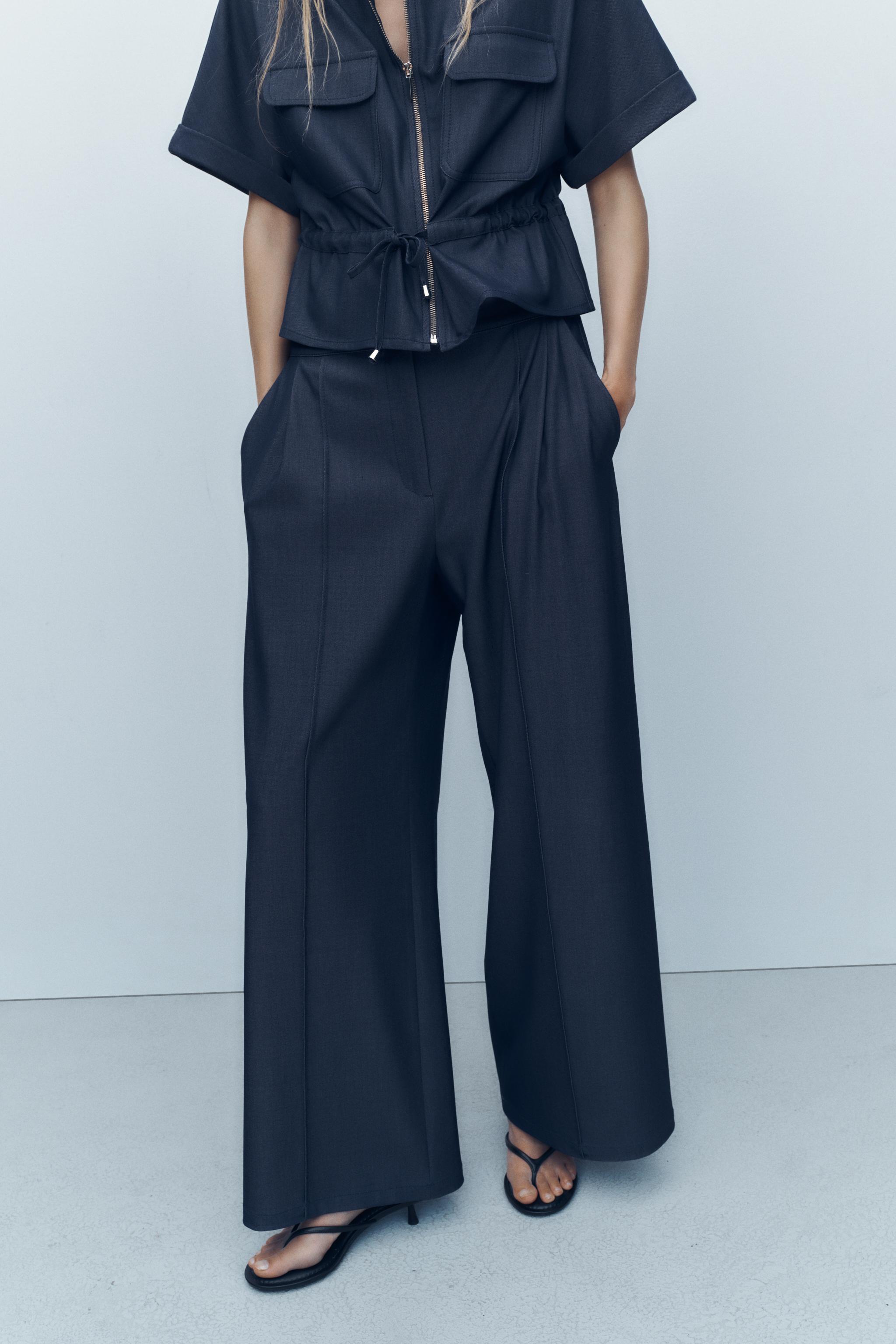 【ZARA】ダーツ入りワイドレッグパンツ ブラック | 9929/124/800 ZARA】ダーツ入りワイドレッグパンツ ブラック | 9929/124/800