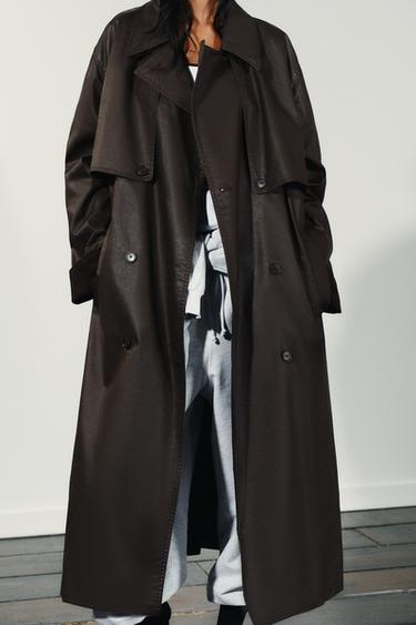 TRENCH LONG CIRÉ POIGNETS VELOURS CÔTELÉ - Marron foncé de Zara - Image 4