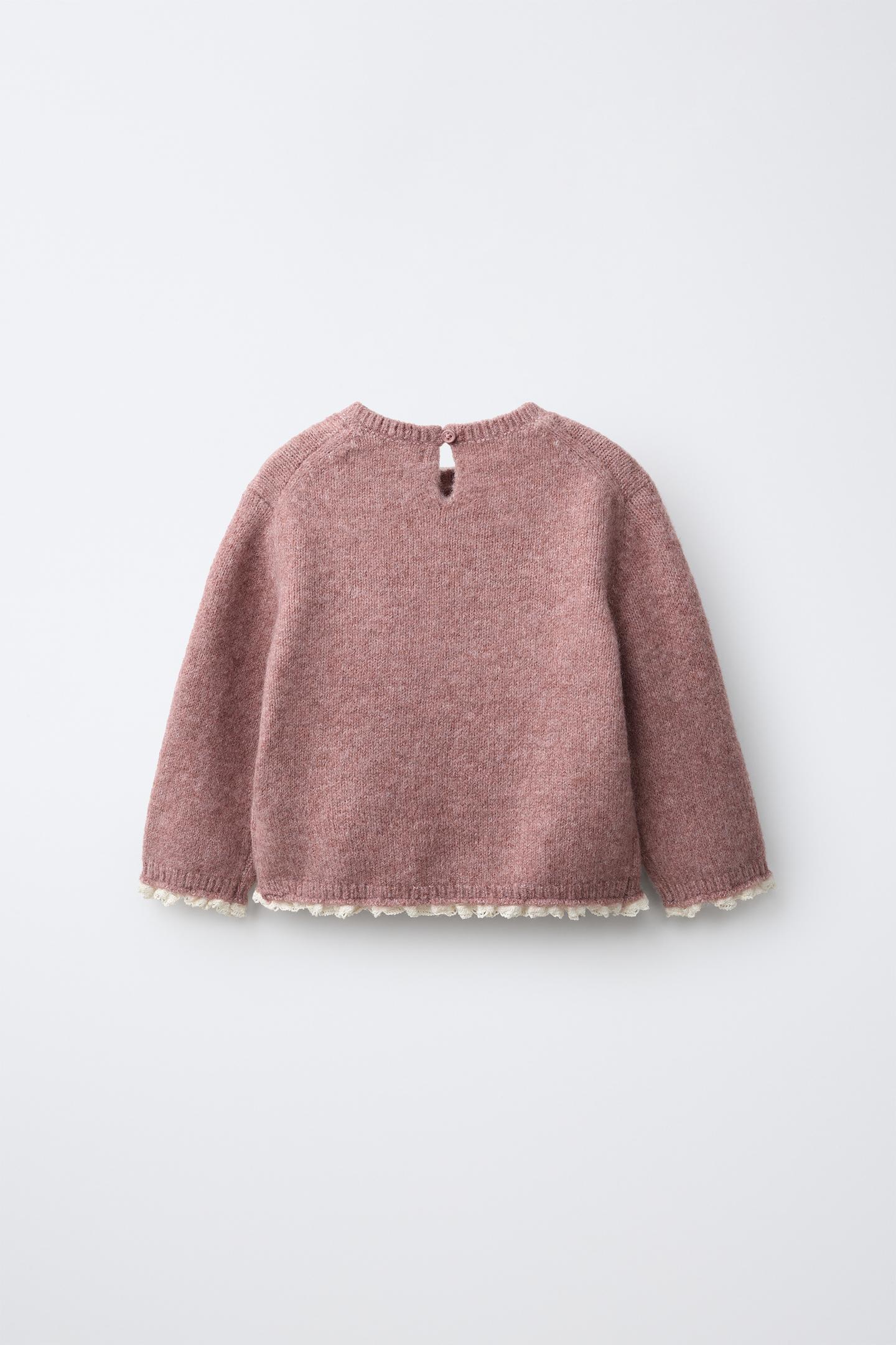 Детский свитер Zara Embroidered Floral Knit, цвет: Розовый — фото 2