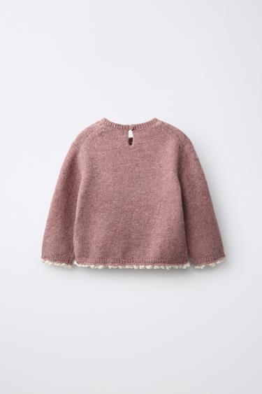 EMBROIDERED FLORAL KNIT SWEATER — Pink 2