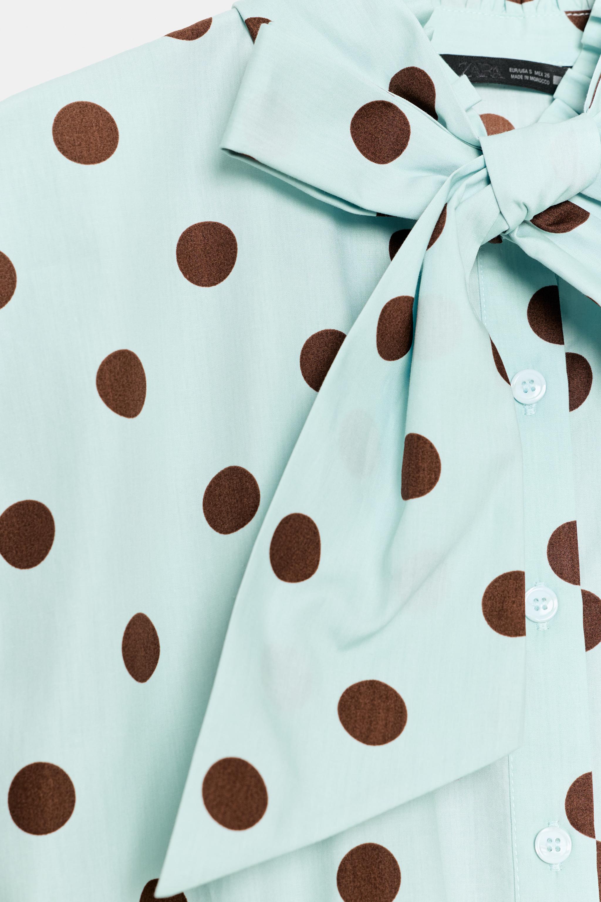 Женские рубашки Zara SLEEVELESS POLKA DOT BOW SHIRT — фото 8