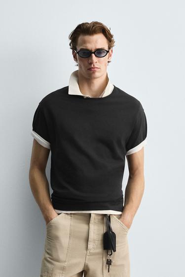 HEAVYWEIGHT RIBBED TRIM T-SHIRT - Anthracite grey by Zara