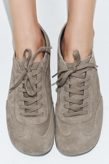 SPORTY SPLIT SUEDE FLAT SHOES - Khaki Green by Zara - Image 2