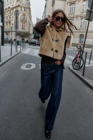 Zara SHEARLING TOGGLE VEST - taupe brown - Image 0