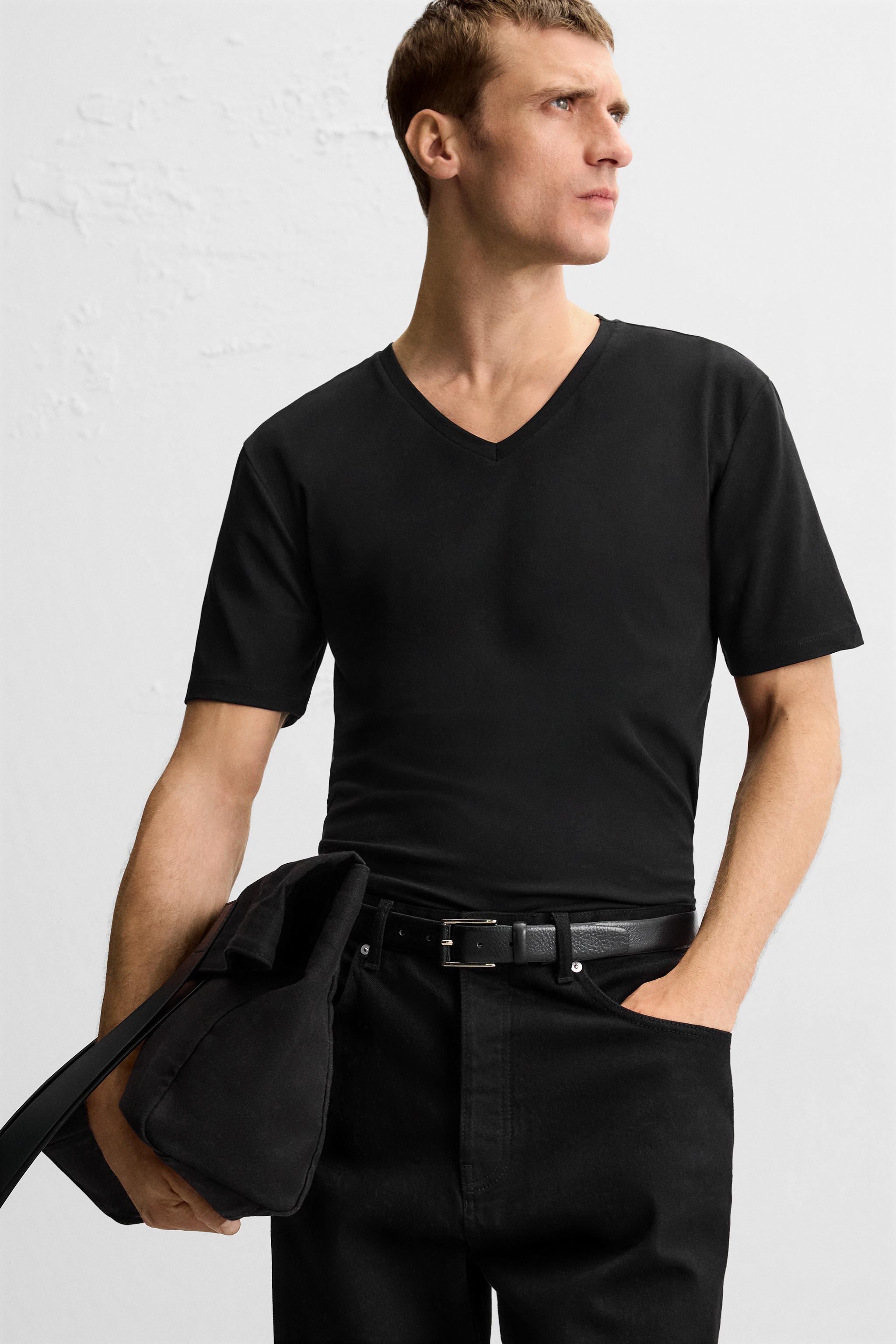 BASIC V-NECK T-SHIRT - Black | ZARA Canada