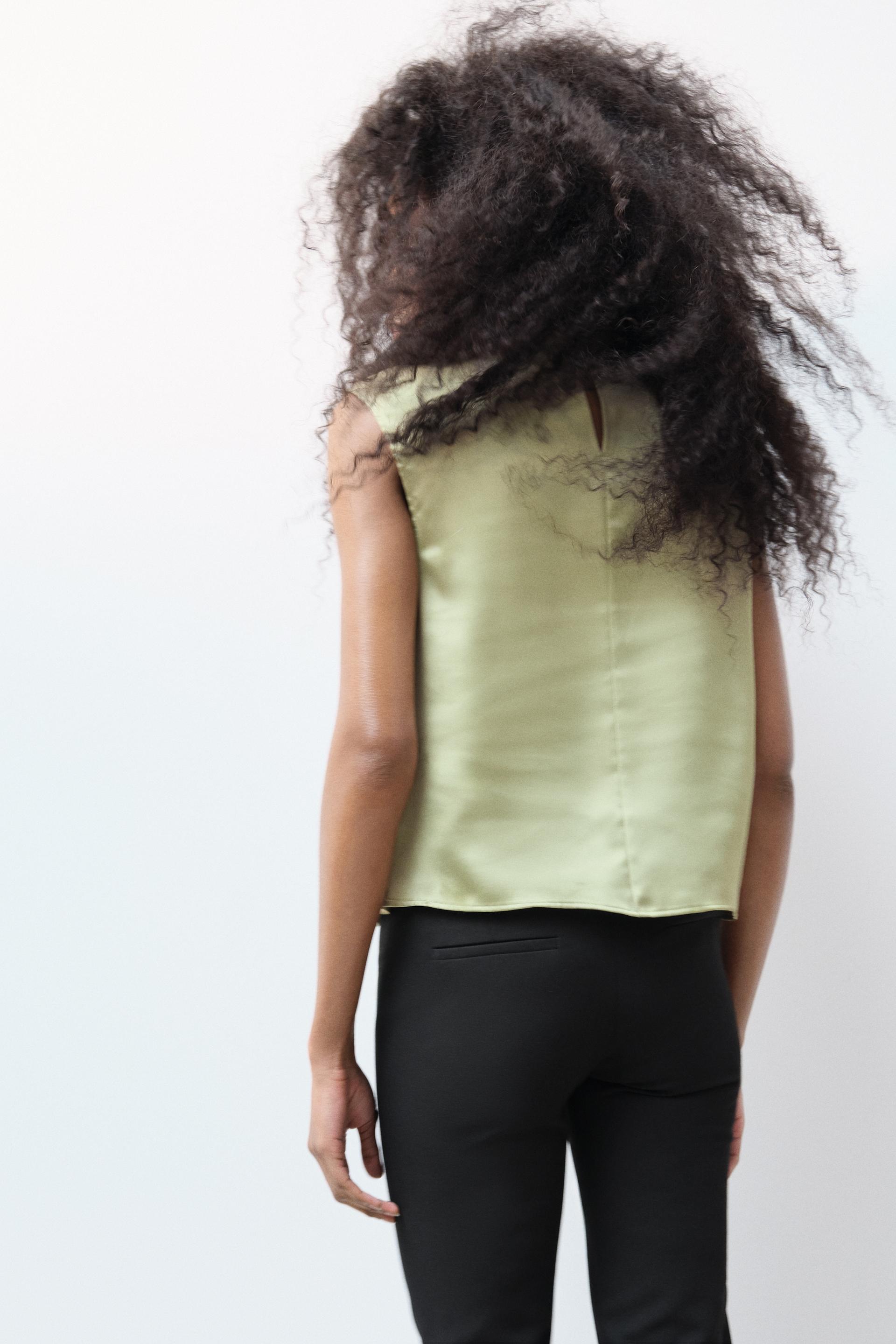 BALAND YOQALI SATIN TOP - Olive Green