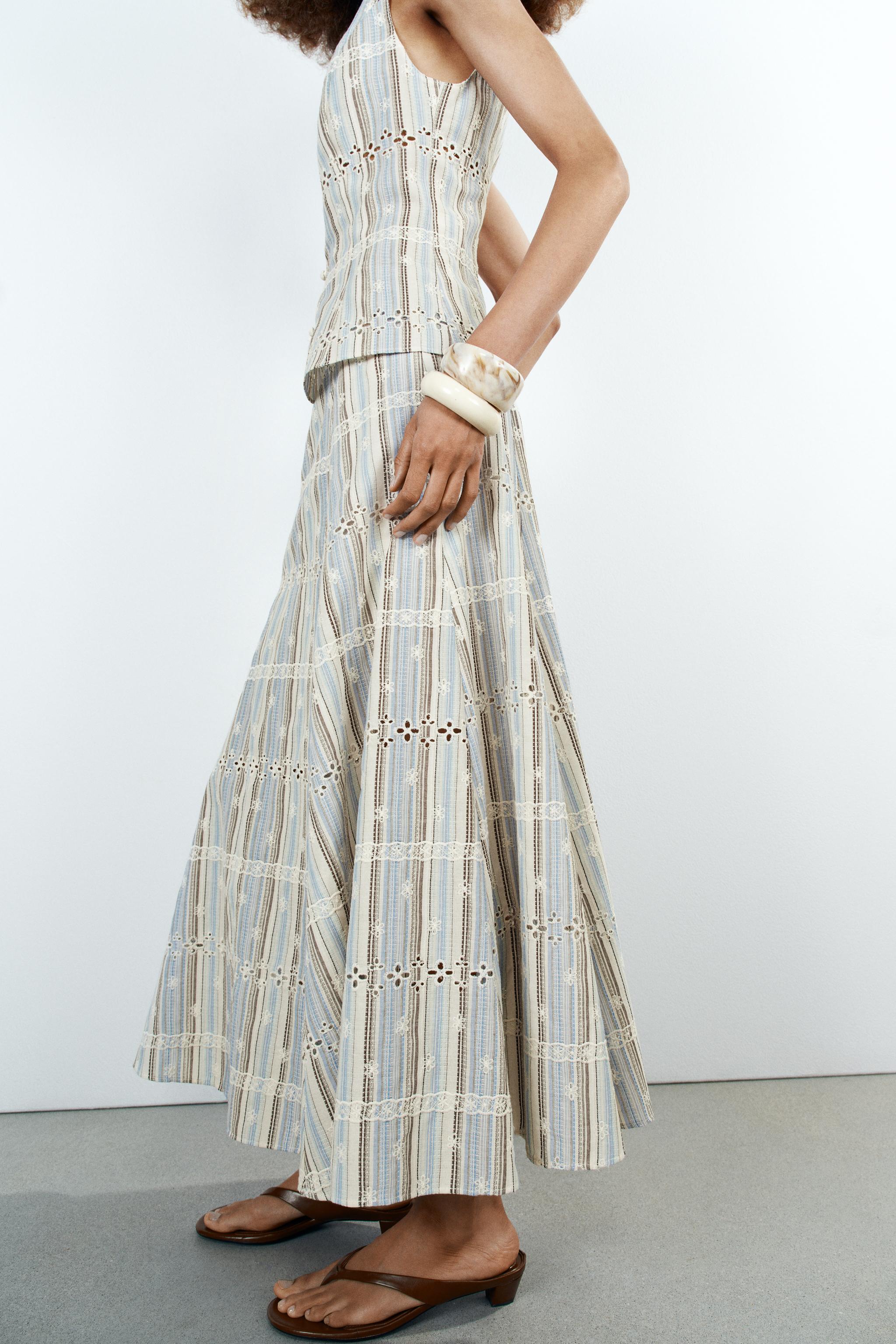 Женские юбки Zara STRIPED EMBROIDERED MIDI SKIRT — фото 4