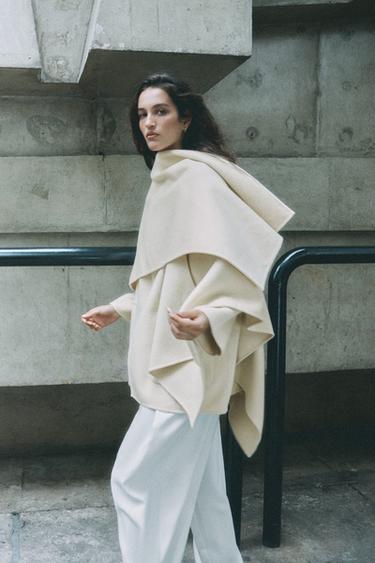 ABRIGO CAPA CON LANA ZW COLLECTION - Crudo de Zara