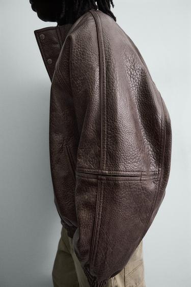 VINTAGE LEATHER EFFECT JACKET - Dark tan by Zara - Image 4