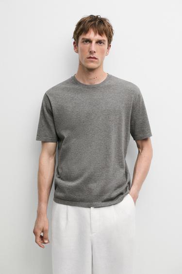 Zara 100% cotton short sleeve knit sweater - Mid-gray