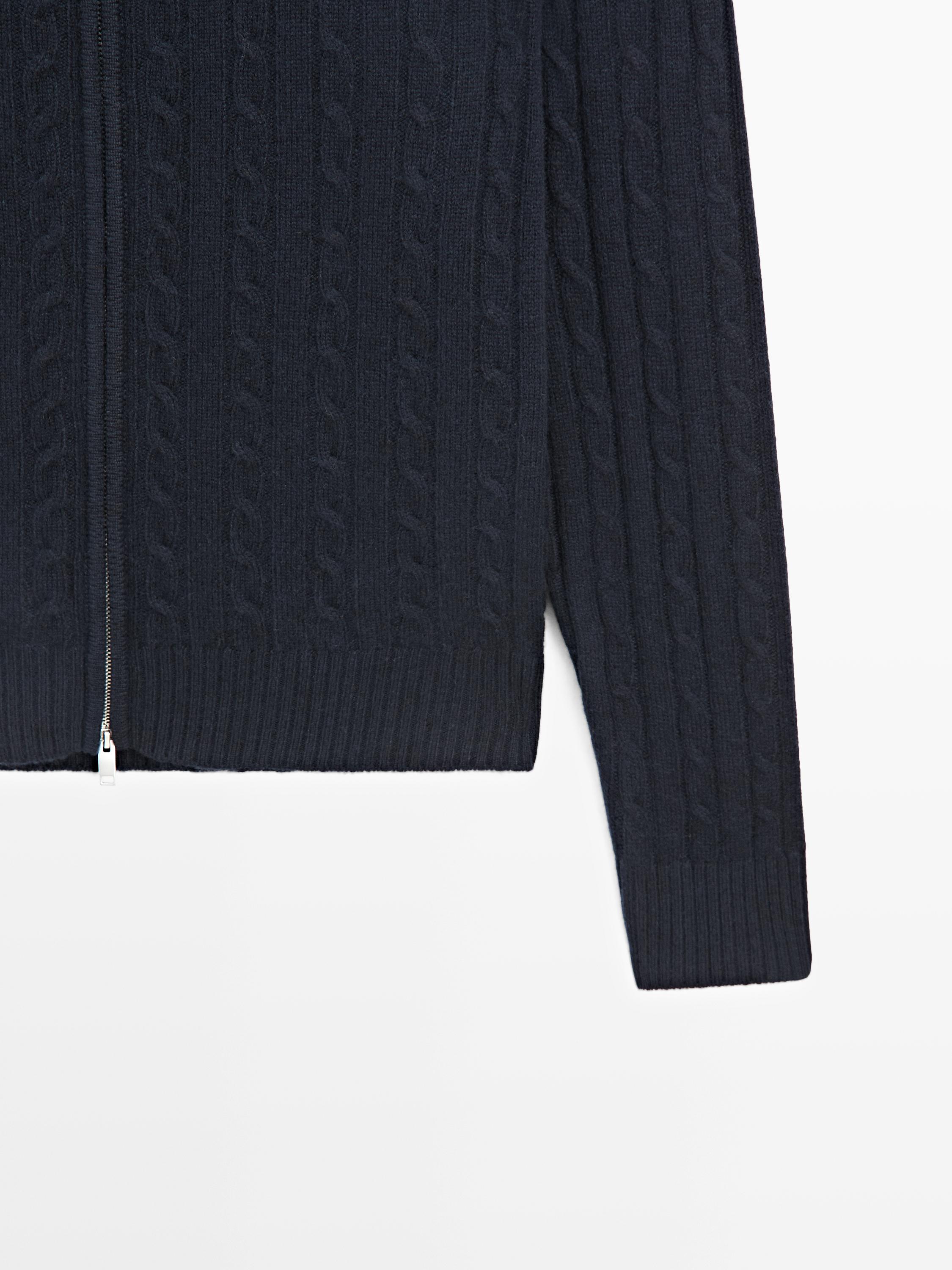 100% wool cable-knit zip-up cardigan