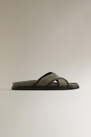 SANDALES CROISÉES CUIR - Vert de Zara - Image 1