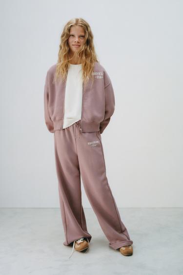 PLUSH WIDE-LEG JOGGING TROUSERS - Dusty pink by Zara