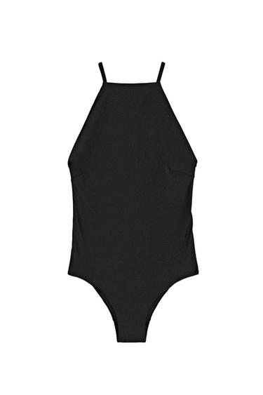 Zara Shimmery halter swimsuit - Black