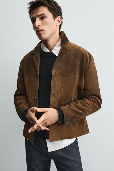 SOBRECAMISA PIEL ANTE - Marrón de Zara