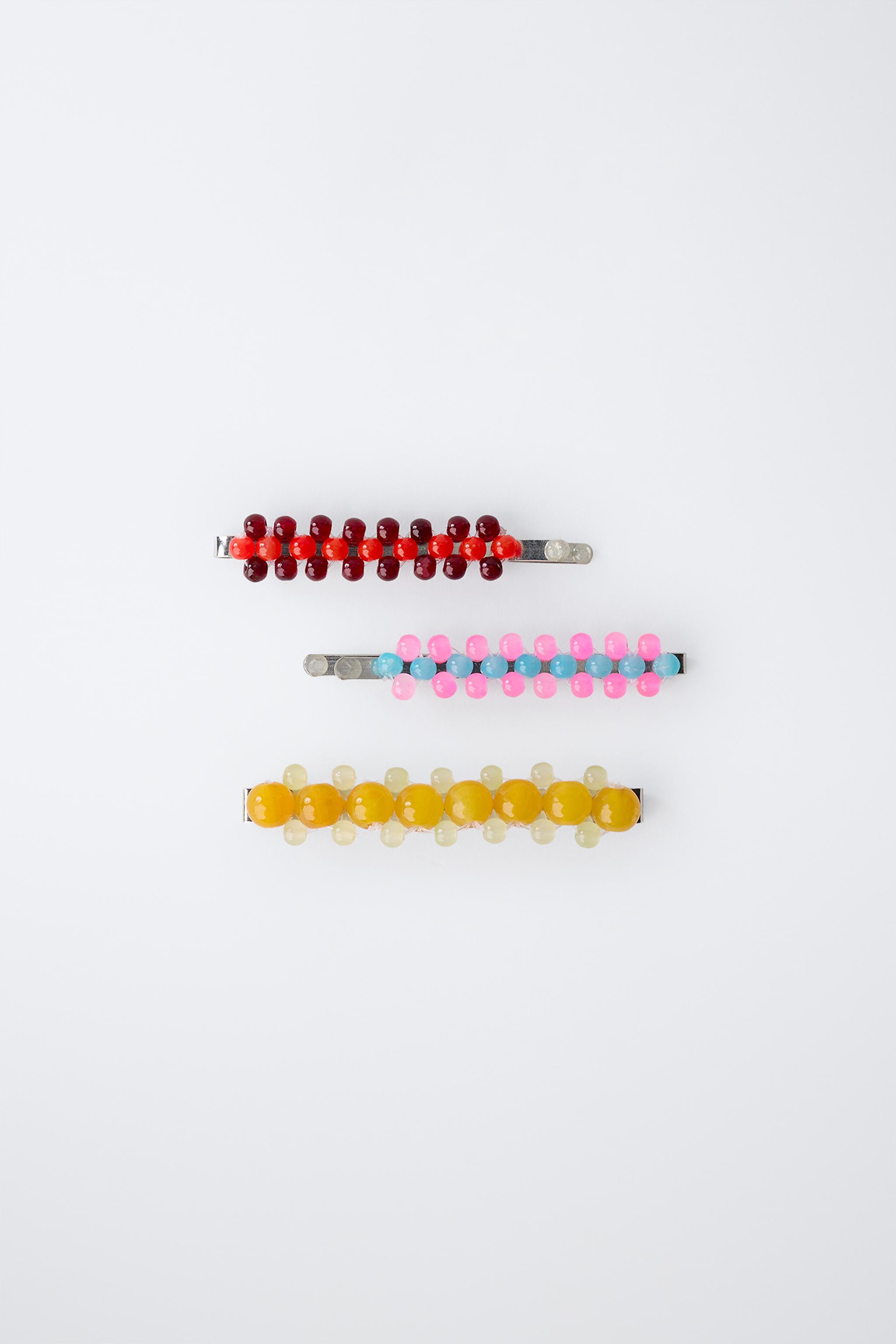PACK OF THREE BEADED HAIR CLIPS