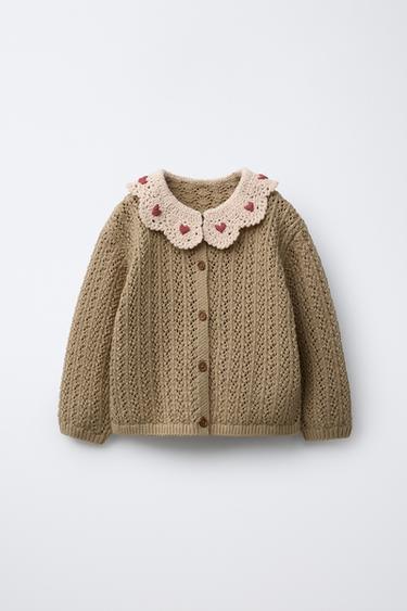 Zara CROCHET COLLAR KNIT CARDIGAN - Light khaki - Image 0