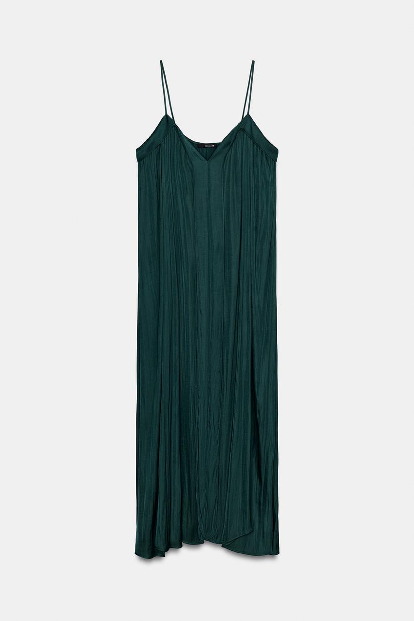 SATIN STRAPPY MIDI DRESS - Green | ZARA Australia