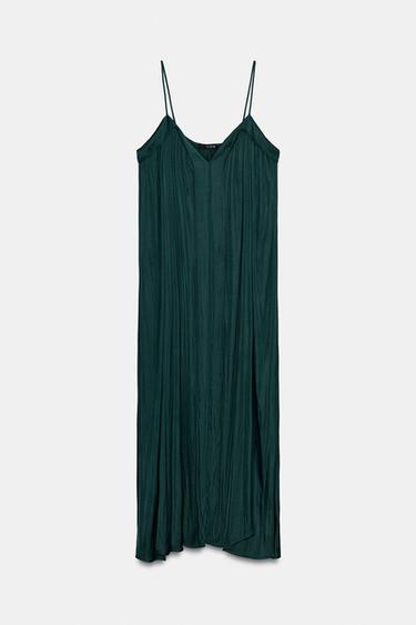 VESTIDO MIDI SATINADO TIRANTES - Verde de Zara