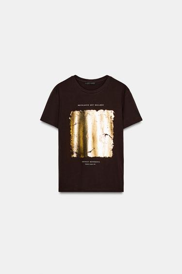 METALLIC PRINT T-SHIRT - Brown by Zara