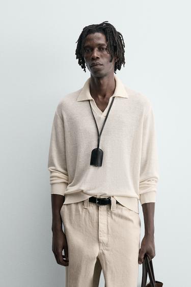 100% HEMP KNIT POLO SHIRT - Ecru by Zara