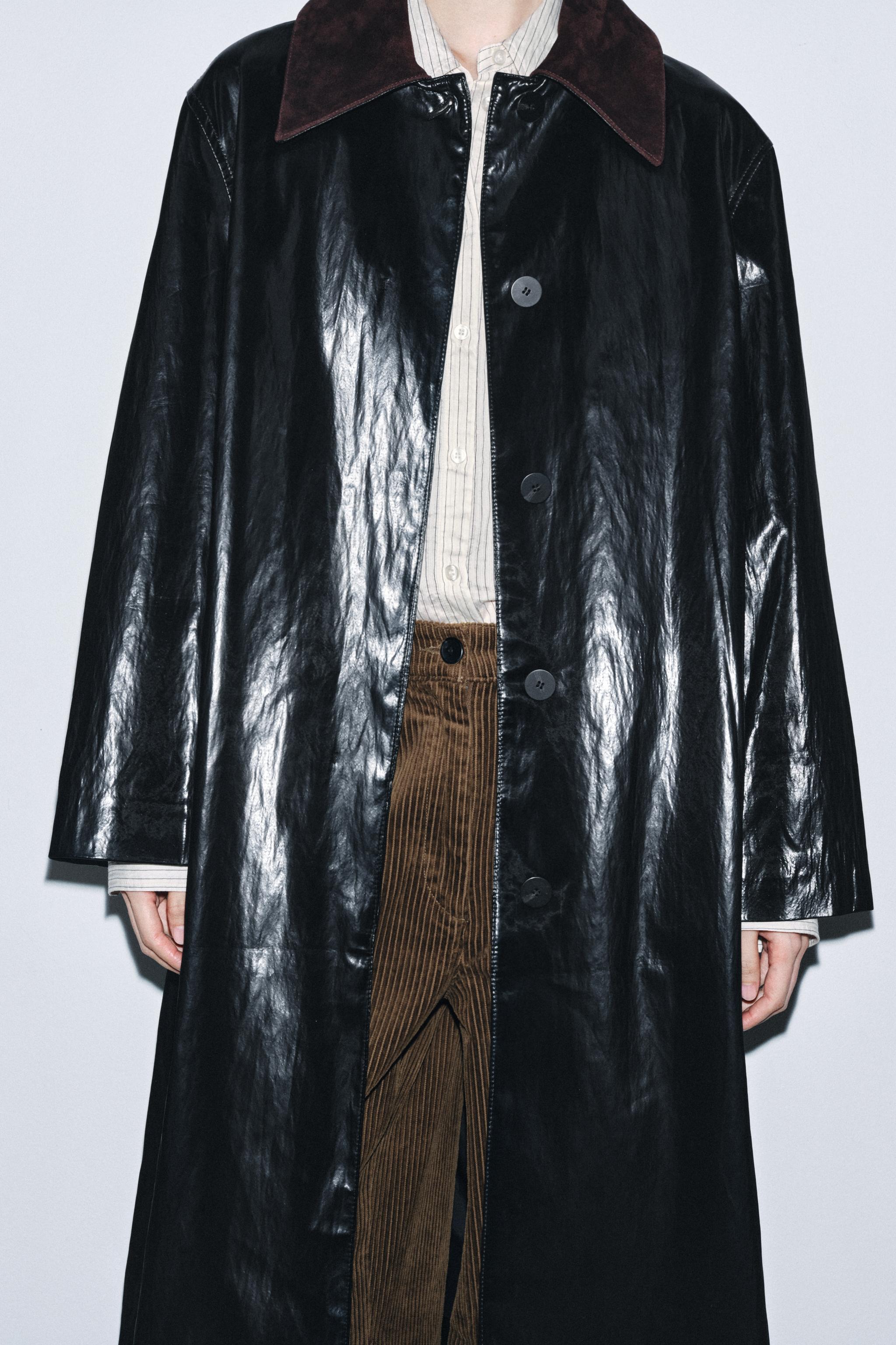 CONTRAST COLLAR SHINY TRENCH COAT ZW COLLECTION LIMITED EDITION