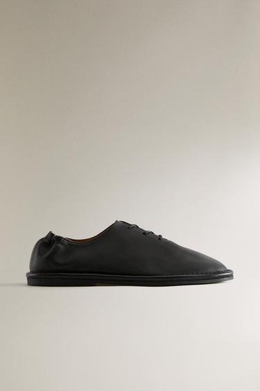 LEATHER DERBY SHOES - Black by Zara - Image 0
