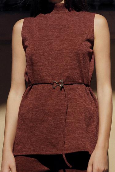 TOP DE GOLA ALTA SOFT PIQUÊ - Vermelho-escuro da Zara
