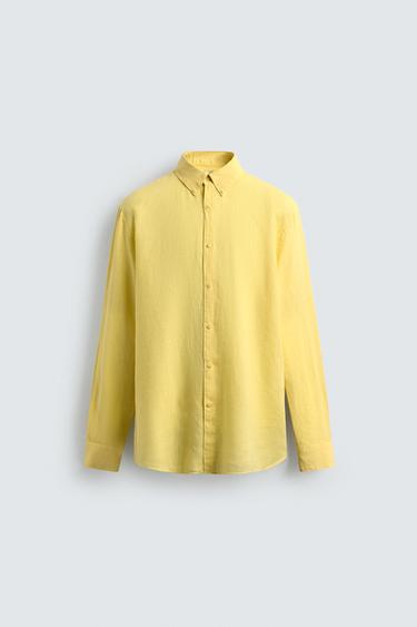 100% LINEN REGULAR FIT SHIRT - Yellow by Zara